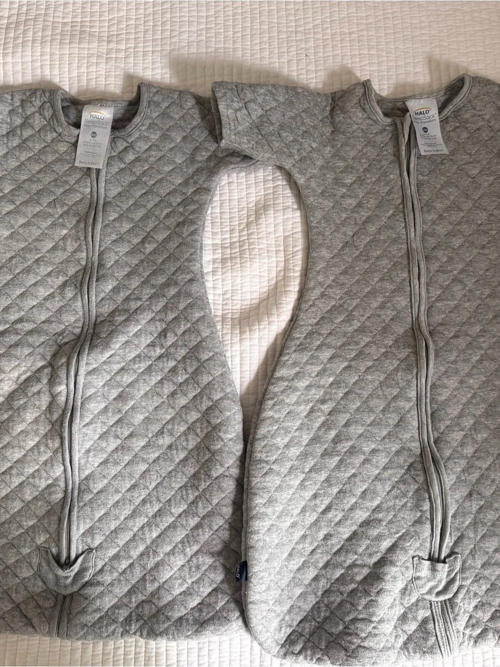 HALO Sleepsack Quilted Grey Baby Sleep Bag - Cozy Zip Front - Set of 2